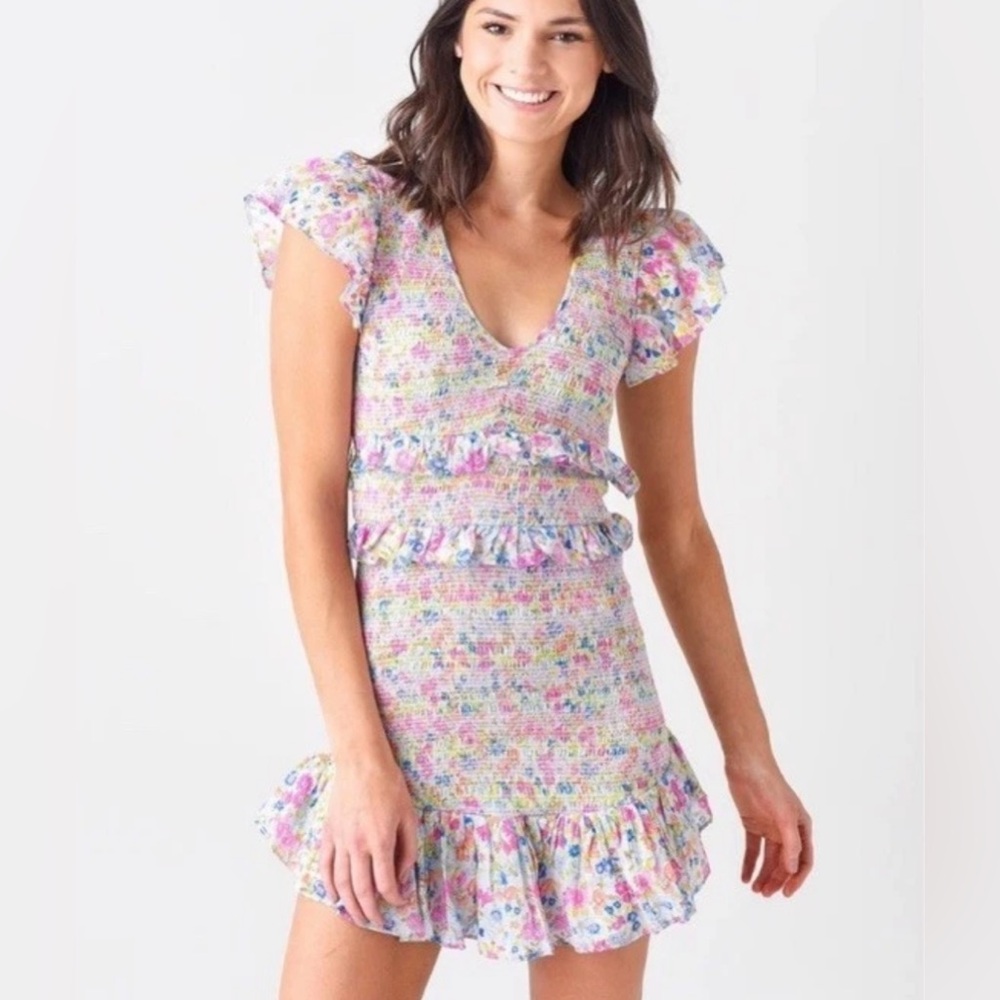 LoveShackFancy Floral Mini Dress Ruffle Cottagecore Pink Romantic Sundress